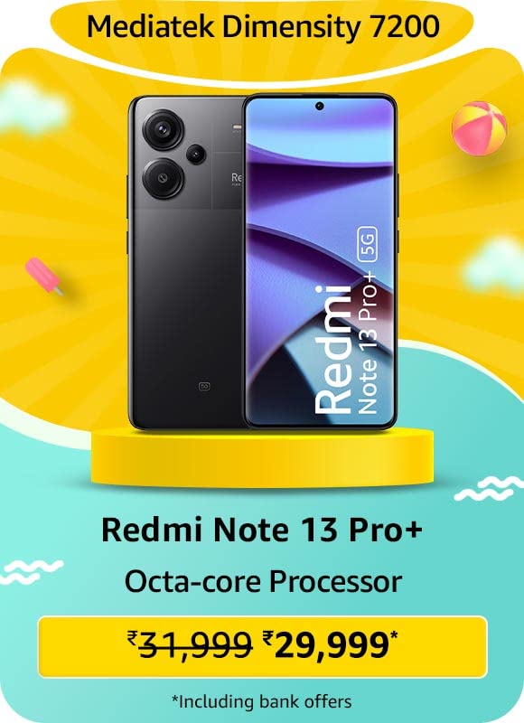 Redmi Note 13 Pro+ (Fusion Black, 8GB RAM, 256GB Storage) | World's First Mediatek 7200 Ultra 5G | 200MP Hi-Res Camera | 1.5K Curved AMOLED | 120W HyperCharge