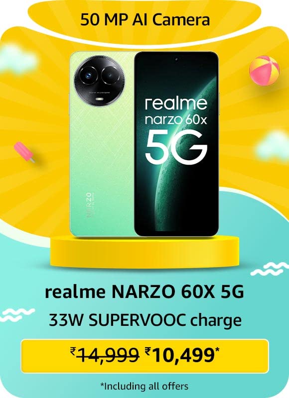 realme narzo 60X 5G (Stellar Green, 4GB, 128GB Storage) Up to 2TB External Memory | 50 MP AI Primary Camera | Segments only 33W Supervooc Charge