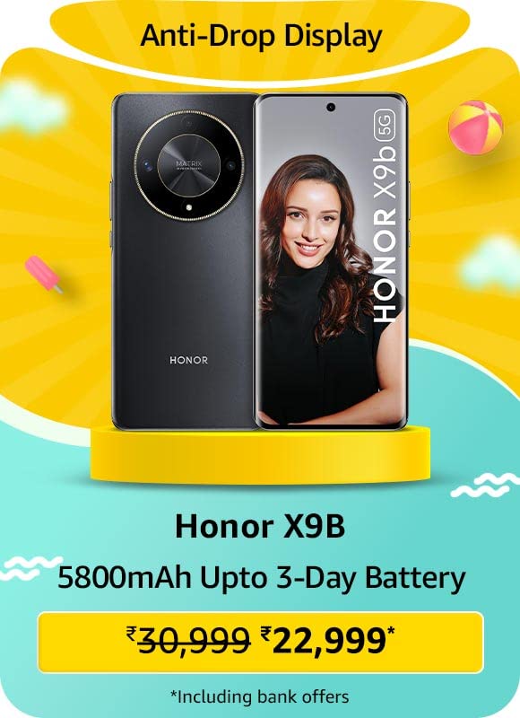 HONOR X9b 5G (Midnight Black, 8GB + 256GB) | India's First Ultra-Bounce Anti-Drop Curved AMOLED Display | 5800mAh Battery | 108MP Primary Camera | Without Charger