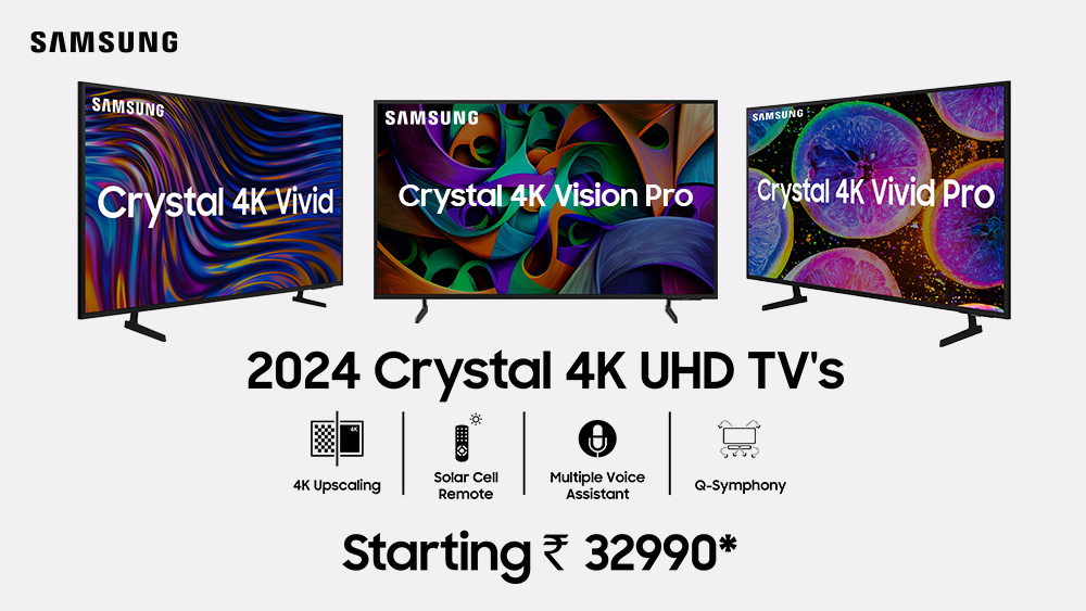 Samsung Crystal 4K TV series with 4K upscaling, 3D surround sound